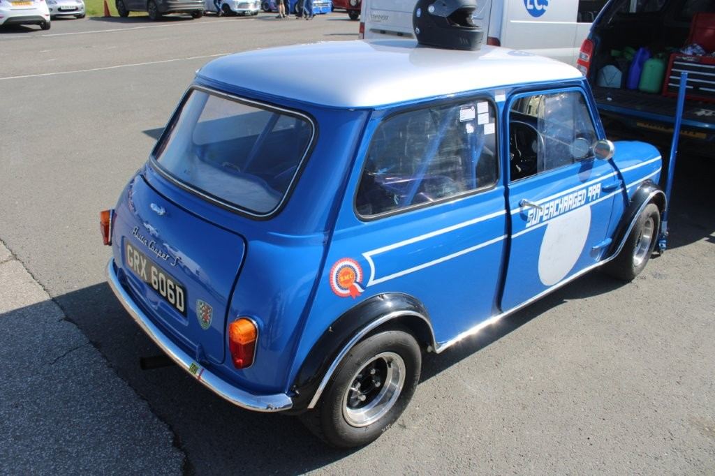 Blue classic Mini race car